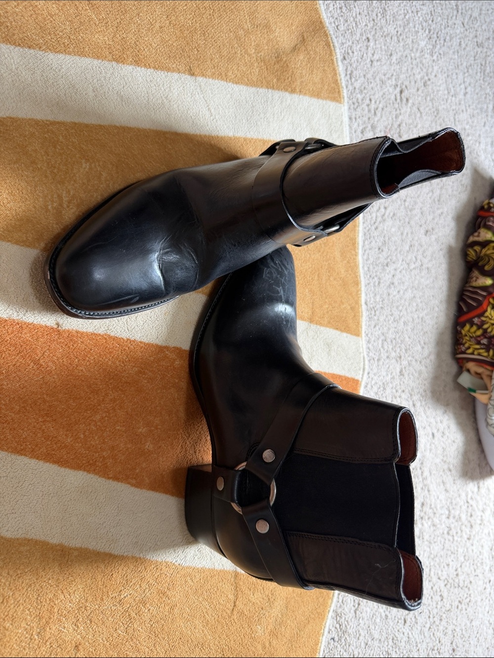 Frye Black Leather Women's Harness Chelsea Booties